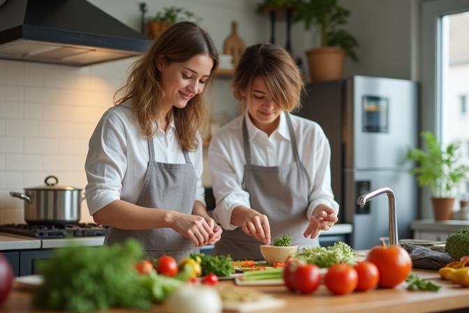 Dietitian preparing a healthy meal with a client