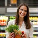 Dietitian holding healthy grocery items